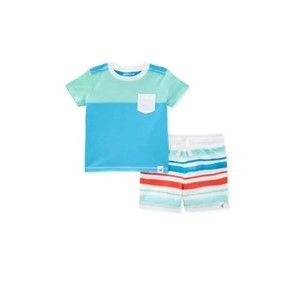 Burt's Bees Baby Color Block Tee & French Terry Short Set 3-6M